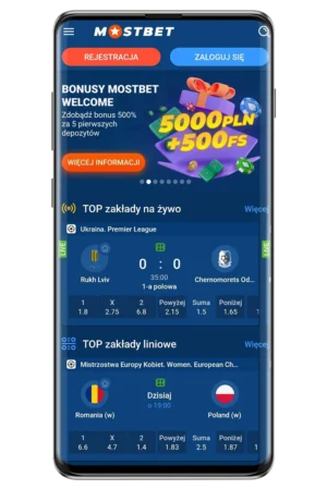 Zrzuty ekranu z oficjalnej strony Mostbet
